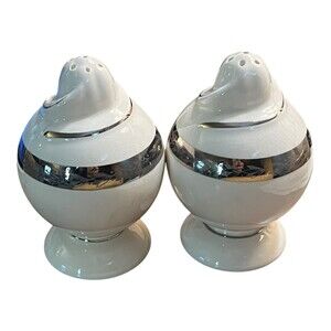 VTG Ceramic Art Deco Taylor Smith Platinum Oak Leaf Swirl 4" Salt Pepper Shakers